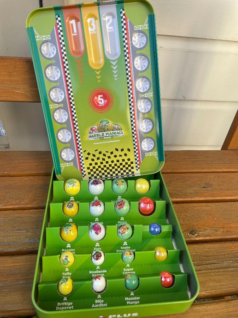 Plus marble maniacs knikkers bewaarblik COMPLEET, Verzamelen, Plus, Ophalen of Verzenden