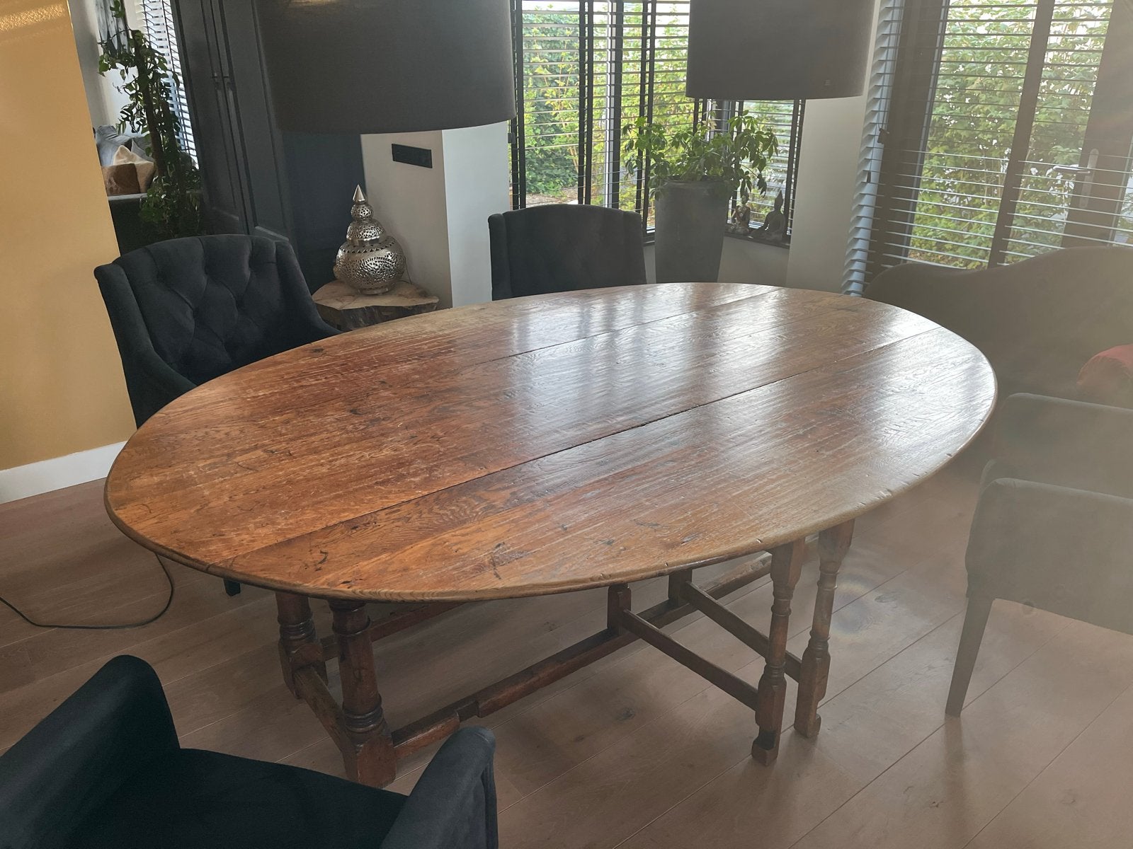 Antieke ovale eettafel van massief hout gateleg tafel, Ophalen