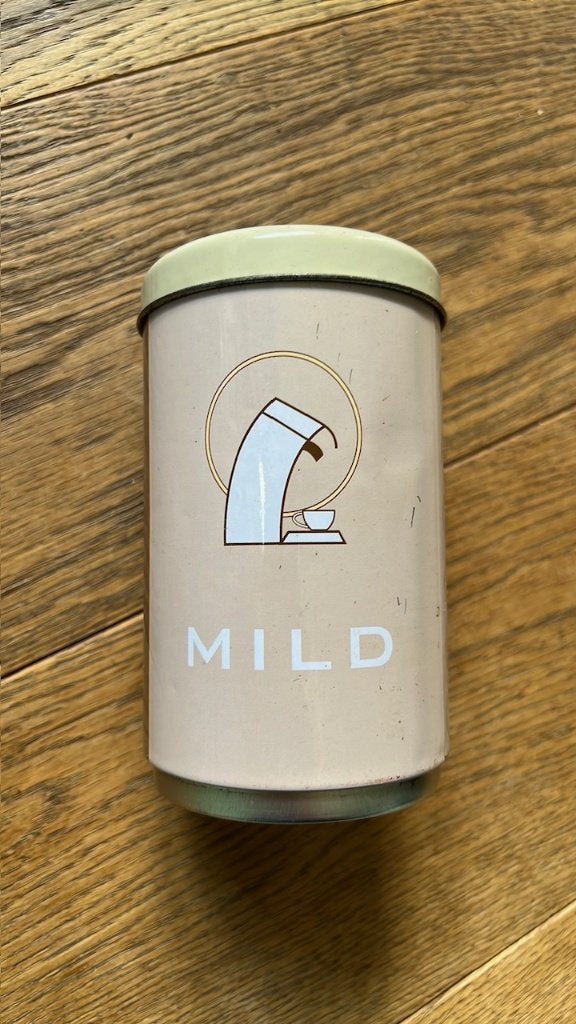 Coffee blik/rond blikje voor koffie pads 12,5 cm hoog, 7,5cm, Verzamelen, Blikken, Ophalen of Verzenden, Gebruikt, Koffie