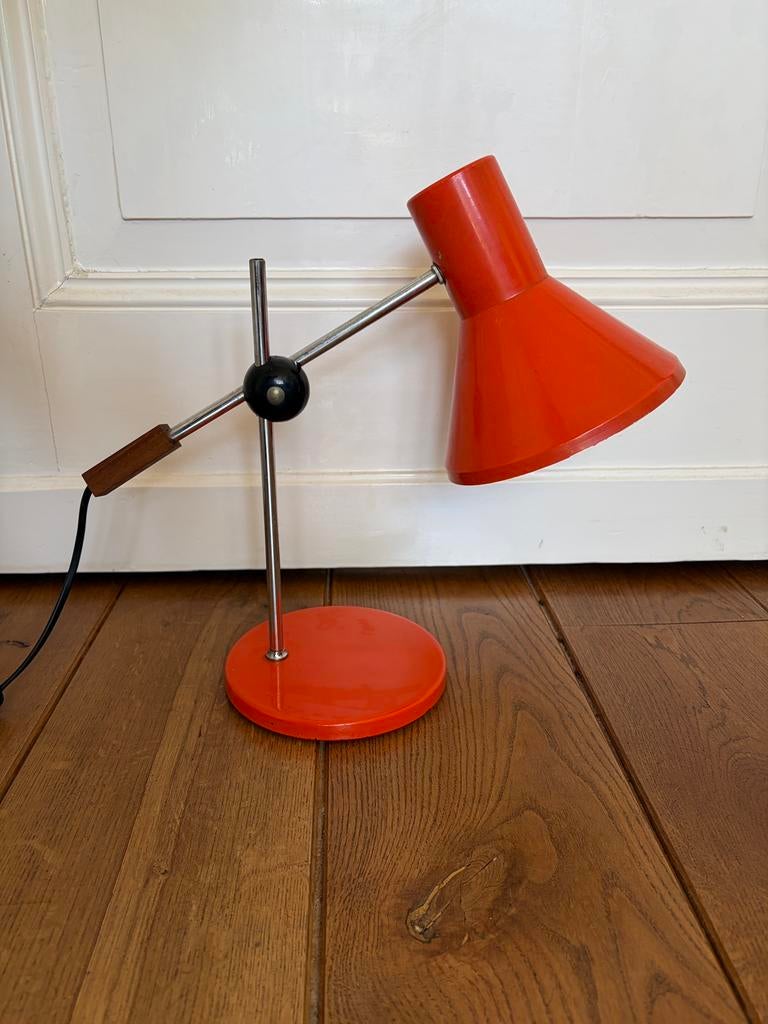 Vintage Anvia almelo hengellamp bureau oranje chroom hout, Antiek en Kunst, Antiek | Lampen, Ophalen of Verzenden