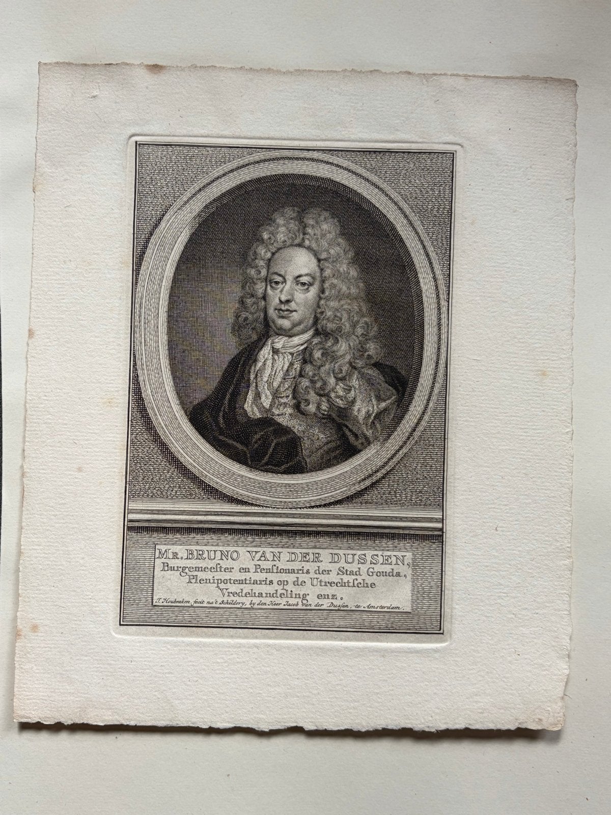 Antieke gravure Bruno van der Dussen (Gouda) - J. Houbraken, Ophalen of Verzenden, Gravure, Origineel, 11 cm