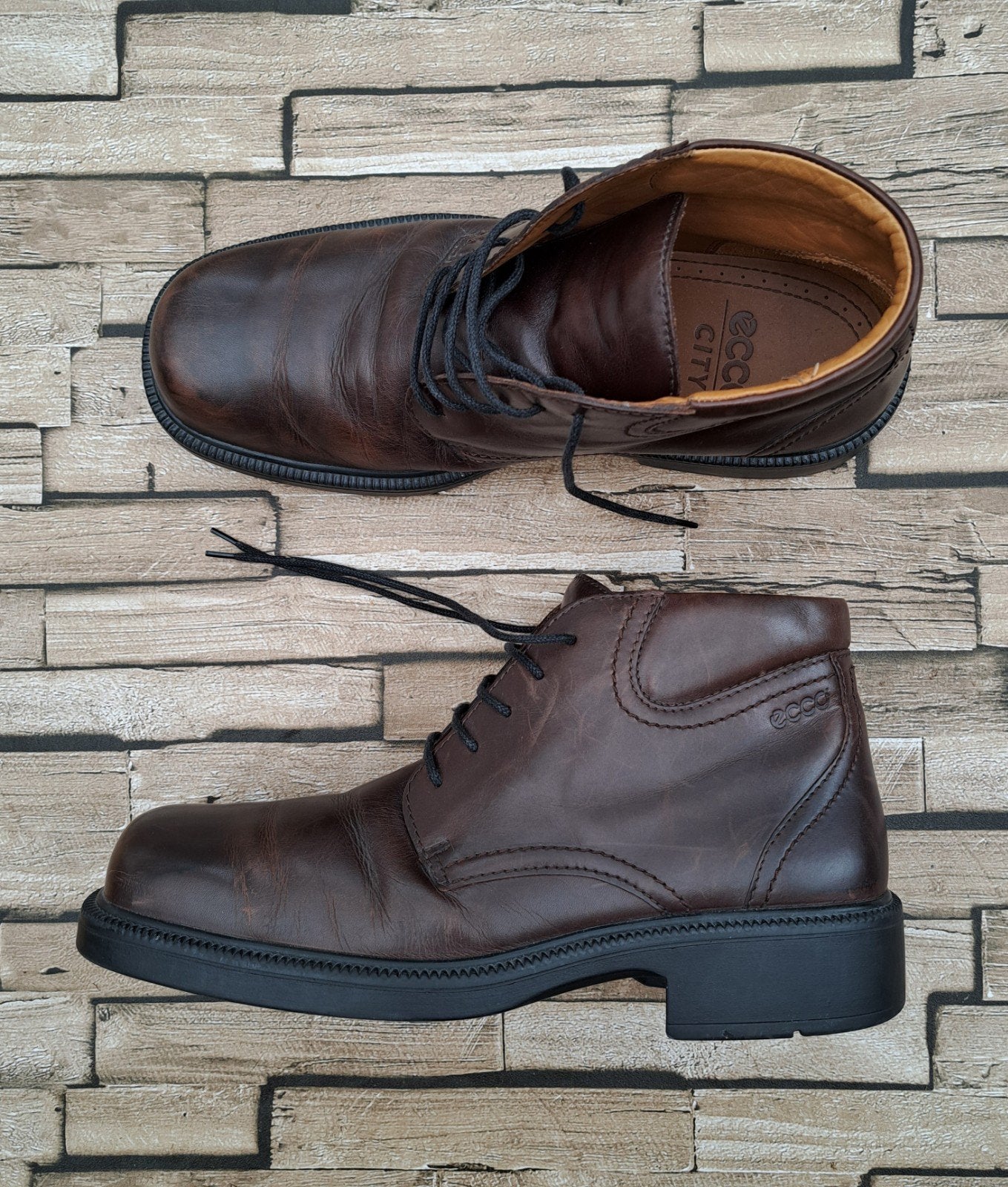 Ecco City -  Leren Veterboots - Maat 44, Ecco, Bruin, Verzenden, Boots