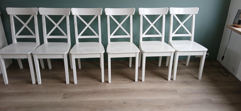 Witte IKEA Ingolf stoel - Gebruikt, Huis en Inrichting, Stoelen, Ophalen, Gebruikt, Wit, Vijf, Zes of meer stoelen