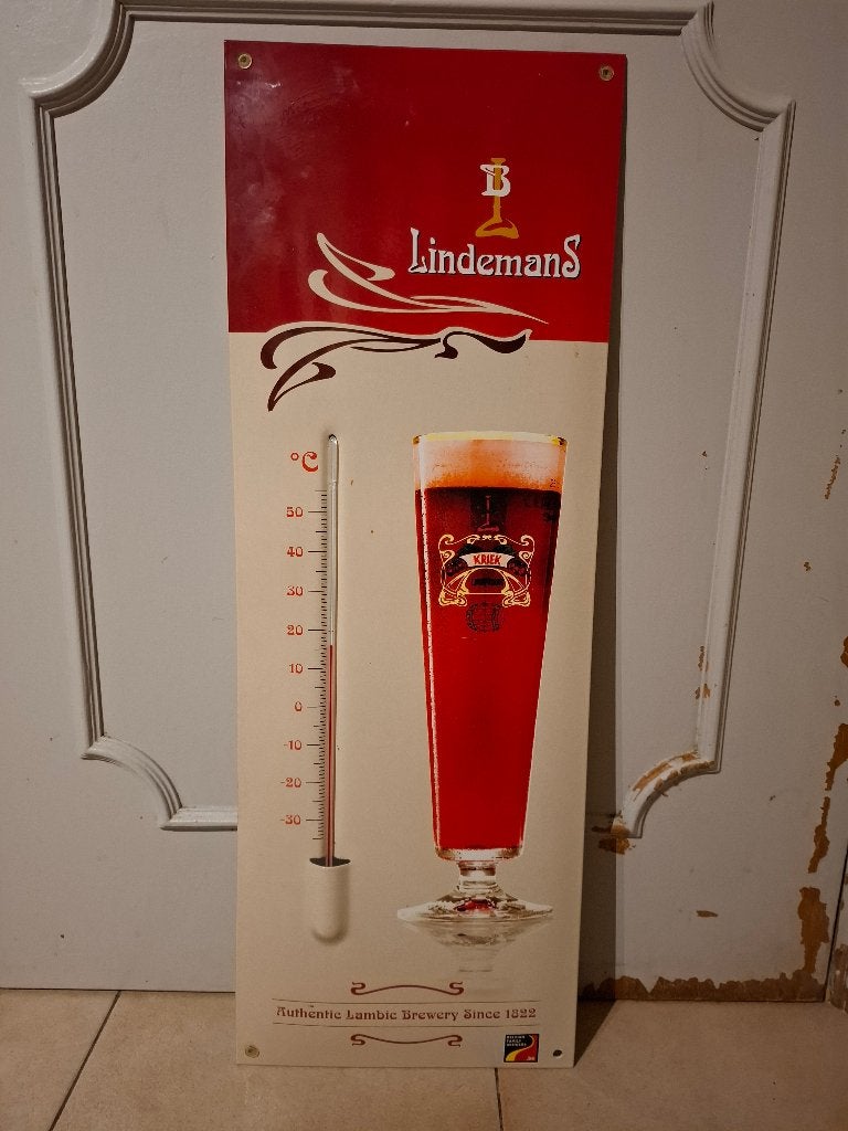 Emaillebord Lindemans - thermometer in emaille Lindemans, Verzamelen, Ophalen of Verzenden, Nieuw, Reclamebord, Plaat of Schild