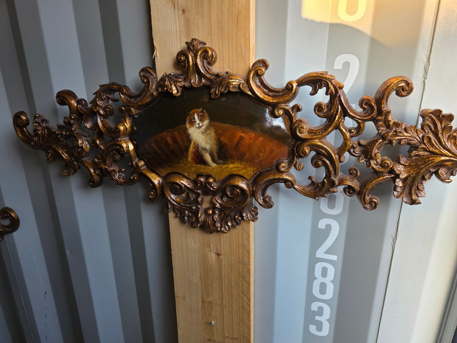 Prachtig Antieke schilderij kat barok stijl decoratie object, Ophalen