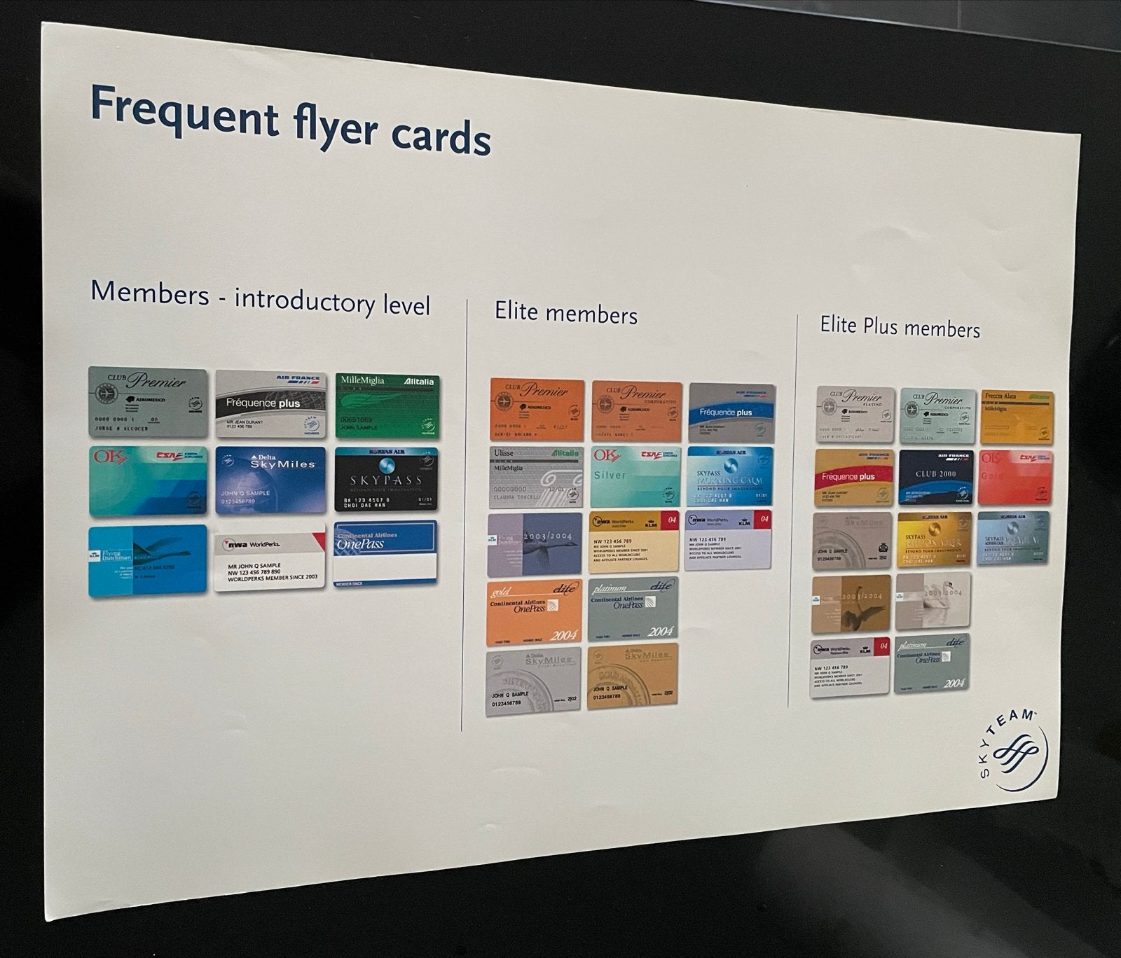 Skyteam Frequent Flyer Kaarten Overzicht Blad 2019, Verzamelen, Luchtvaart en Vliegtuigspotten, Ophalen of Verzenden, Gebruikt