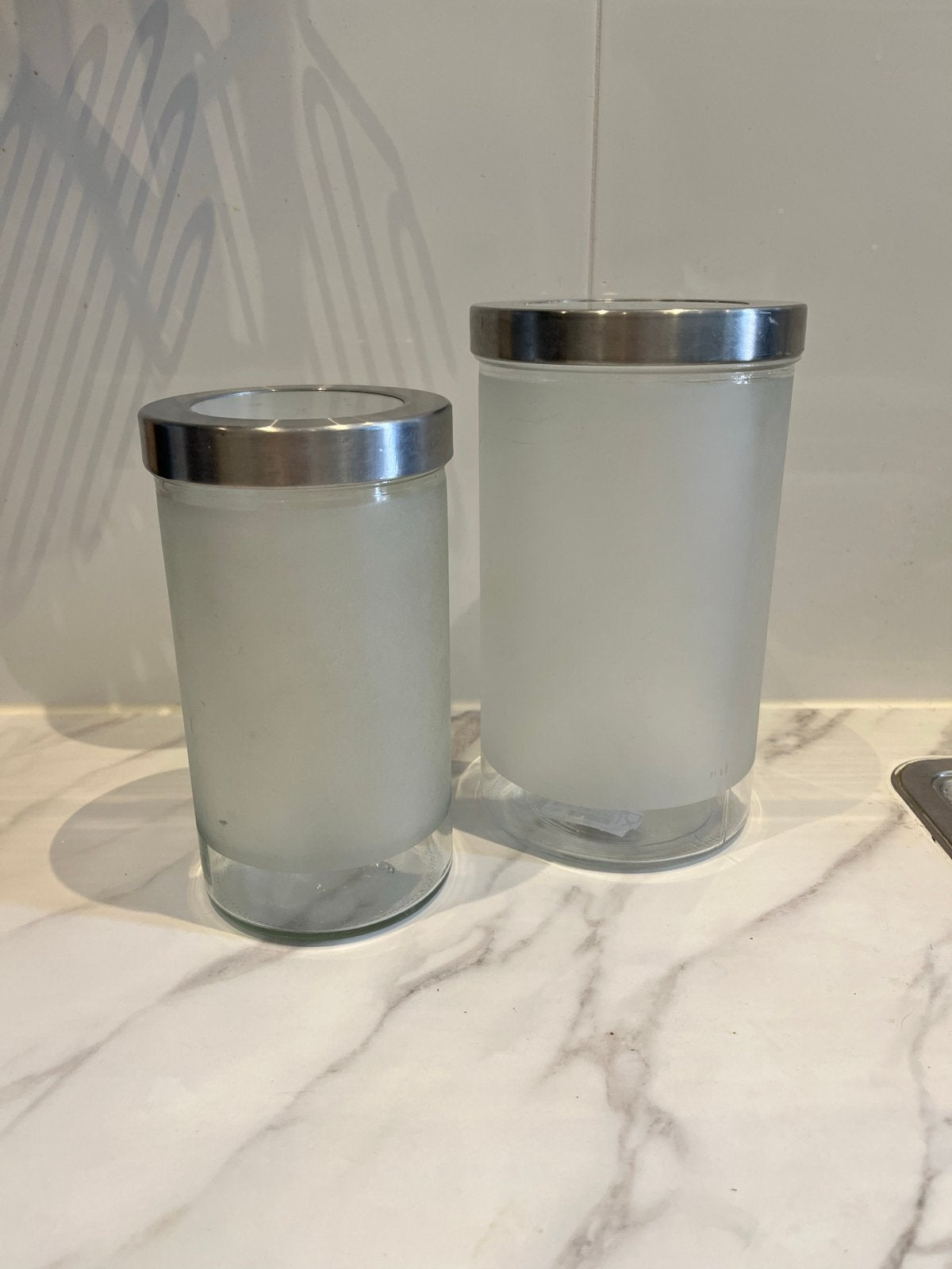 IKEA voorraadpotten van glas met metalen deksel (2 stuks), Ophalen, IKEA, Zilver, Voorraadpot