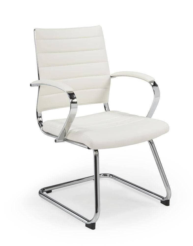 Vergaderstoel 602, Wit kunstleder, Chroom slede frame, Wit, Design, Nieuw, Ophalen of Verzenden