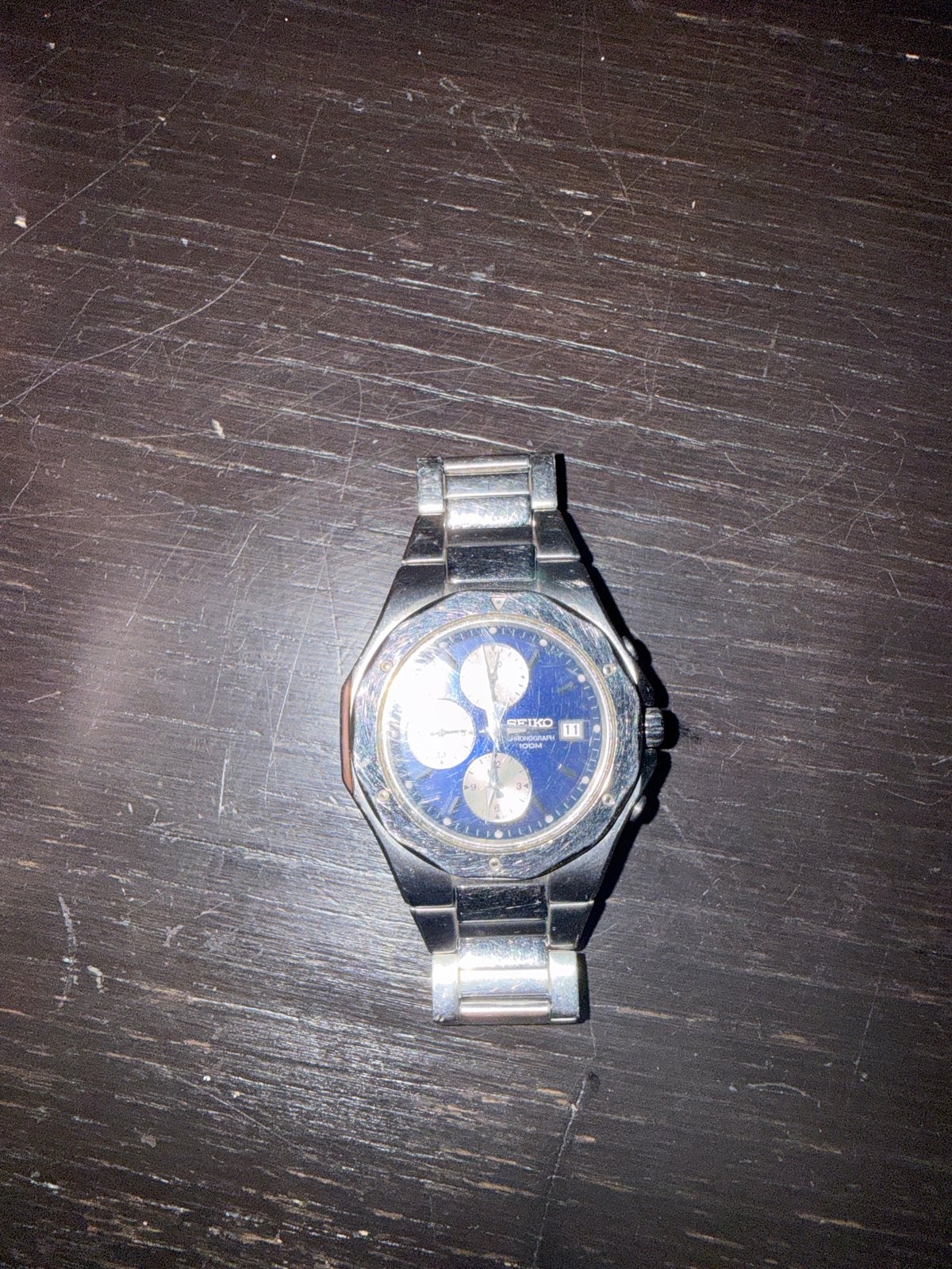 Seiko Chronograaf Herenhorloge - Blauwe Wijzerplaat, Sieraden, Tassen en Uiterlijk, Horloges | Heren, Seiko, Gebruikt, Staal, Polshorloge