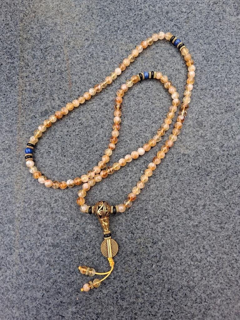 Mooie ketting met citrien kralen en hanger, Sieraden, Tassen en Uiterlijk, Kettingen, Zo goed als nieuw, Steen of Mineraal, Geel