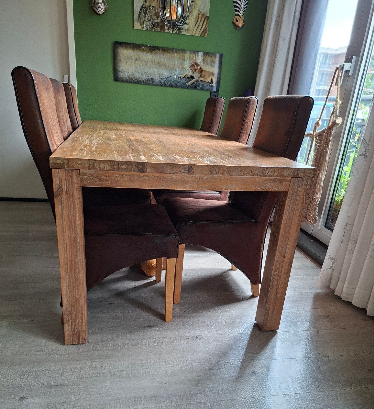 Eettafel met 6 stoelen, Huis en Inrichting, Tafels | Eettafels, Gebruikt, Overige materialen, Robuust, Landelijk, Vijf personen of meer