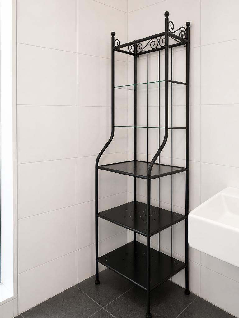 Black Metal Bathroom Shelf – Tall Storage Rack (Compact), Ophalen, Zo goed als nieuw