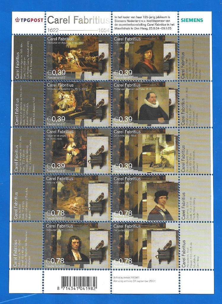 NVPH V2285/94 Carel Fabricius - 2004, Verzenden, Na 1940, Postfris