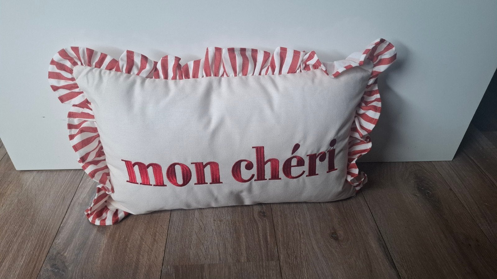 Decoratief kussen 'mon chéri' met ruches, Ophalen, Overige merken, Meerkleurig, Met print
