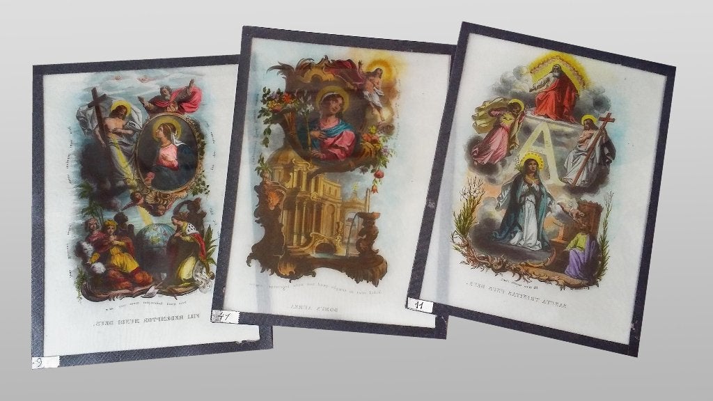 unieke grootformaat glas dia's handingekleurde gravures, Ophalen of Verzenden, Gravure, Gesigneerd