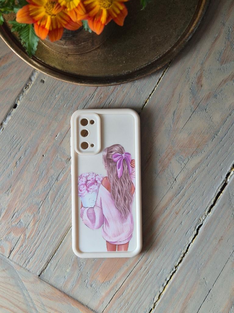 Telefoonhoesje Samsung Galaxy S20 - meisje met bloemen, Ophalen of Verzenden, Zo goed als nieuw, Frontje of Cover