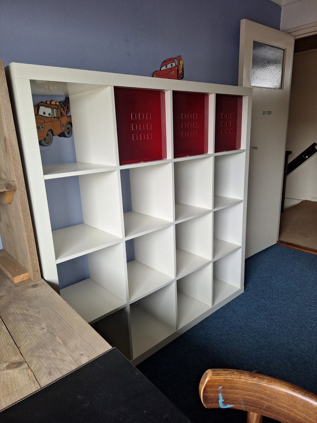Ikea Kallax open kast 147x147 met 3 rode lades, Ophalen, Gebruikt