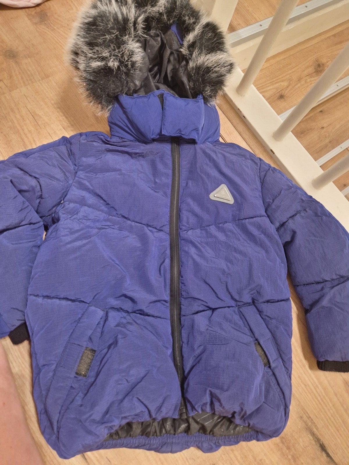 River Island winterjas met bontkraag - Maat 5/6 jaar, Ophalen, Gebruikt, River Island, Jongen