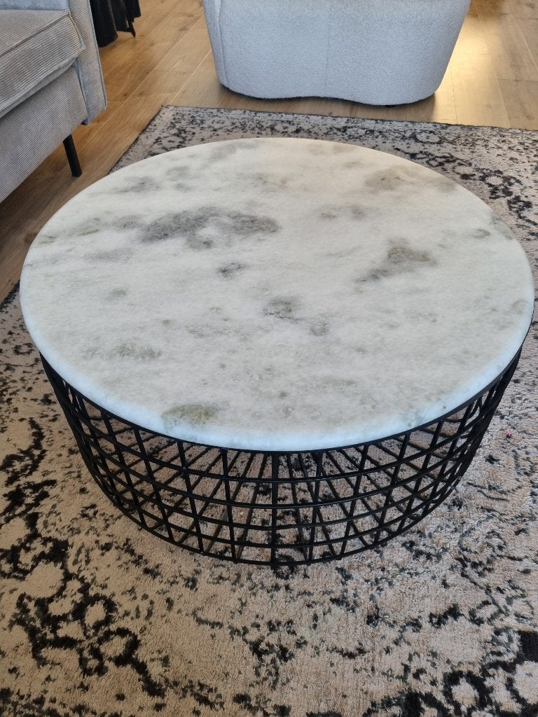 Salontafel met massief marmeren blad, Huis en Inrichting, Tafels | Salontafels, Ophalen, 50 tot 100 cm, Rond, 50 tot 100 cm