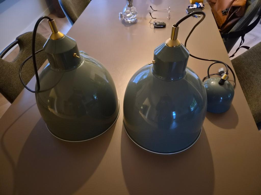 2 Groene Ikea Lampen - Diameter 30cm, Ophalen, Gebruikt, Modern, Industrieel, Metaal