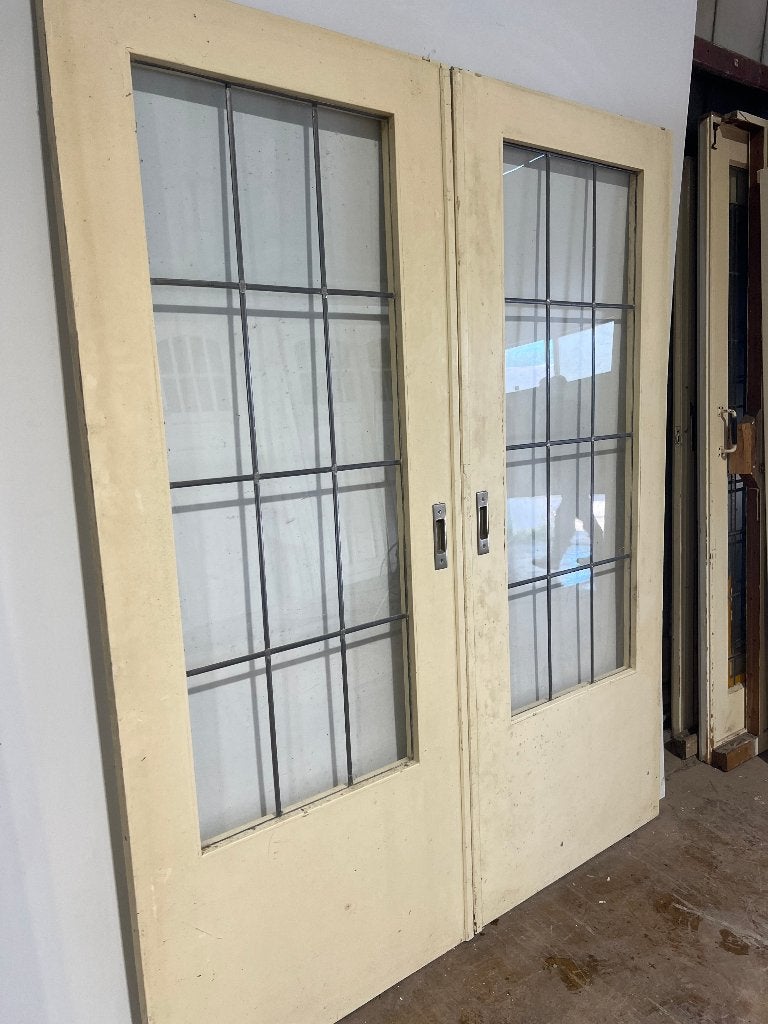 Mooie gave set oude ensuite schuifdeuren met glas in lood, Gebruikt, 120 cm of meer, Binnendeur, Ophalen of Verzenden