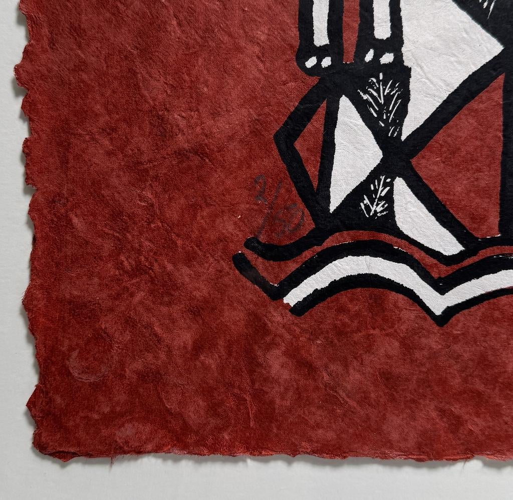 269. Schilderij, vrouwengroep SWOPA Ghana - hagedis en ossen, Antiek en Kunst, Ophalen of Verzenden