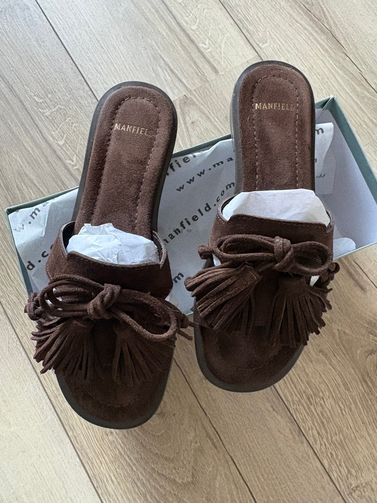 Manfield suede slippers, Slippers, Bruin, Verzenden, Zo goed als nieuw