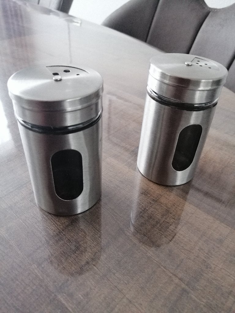 Rvs zoutpotjes glazen inzet zgan zie alle foto,s, Overige typen, Ophalen of Verzenden, Zo goed als nieuw, Metaal