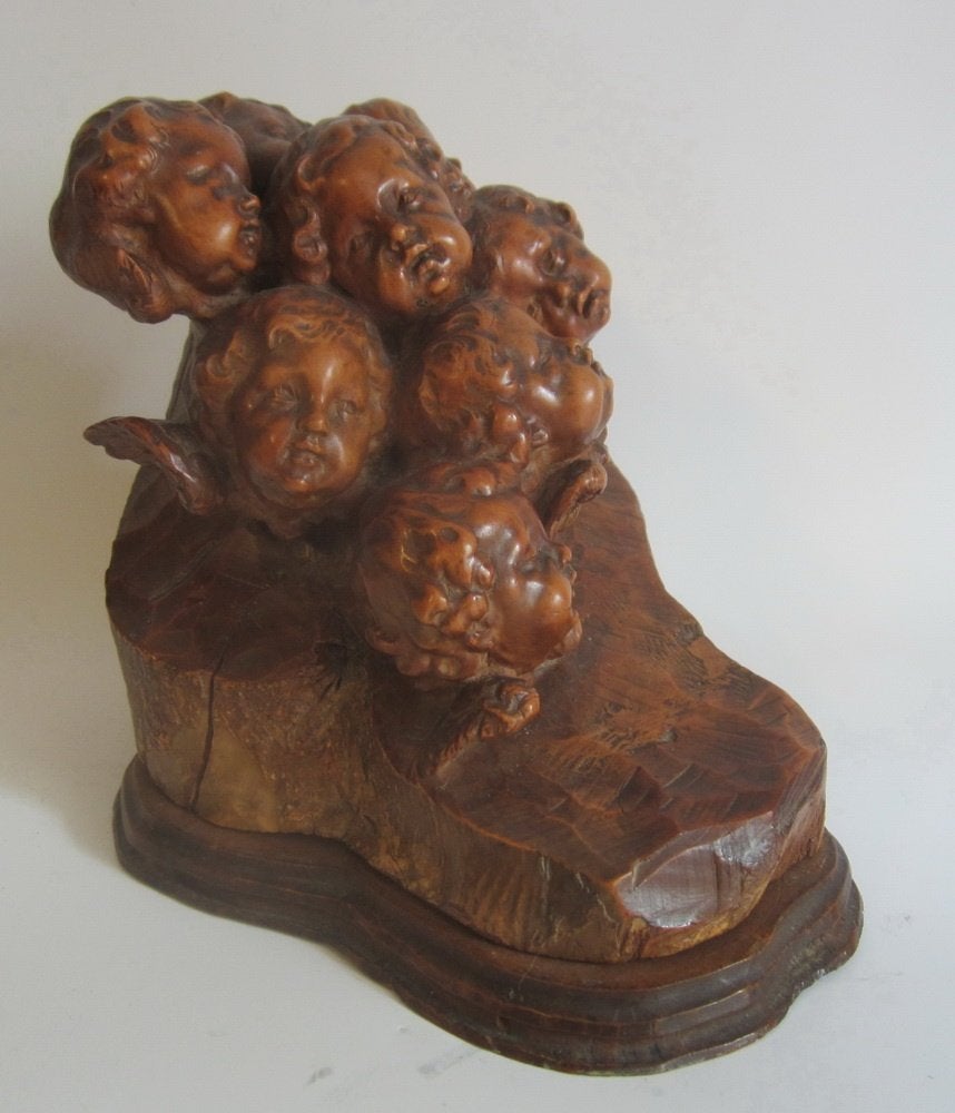 Prof. Herman Steiner houtsculptuur, 8 engelenhoofdjes, 1923, Antiek en Kunst, Verzenden, Gemerkt, Hout, Houtsnijwerk
