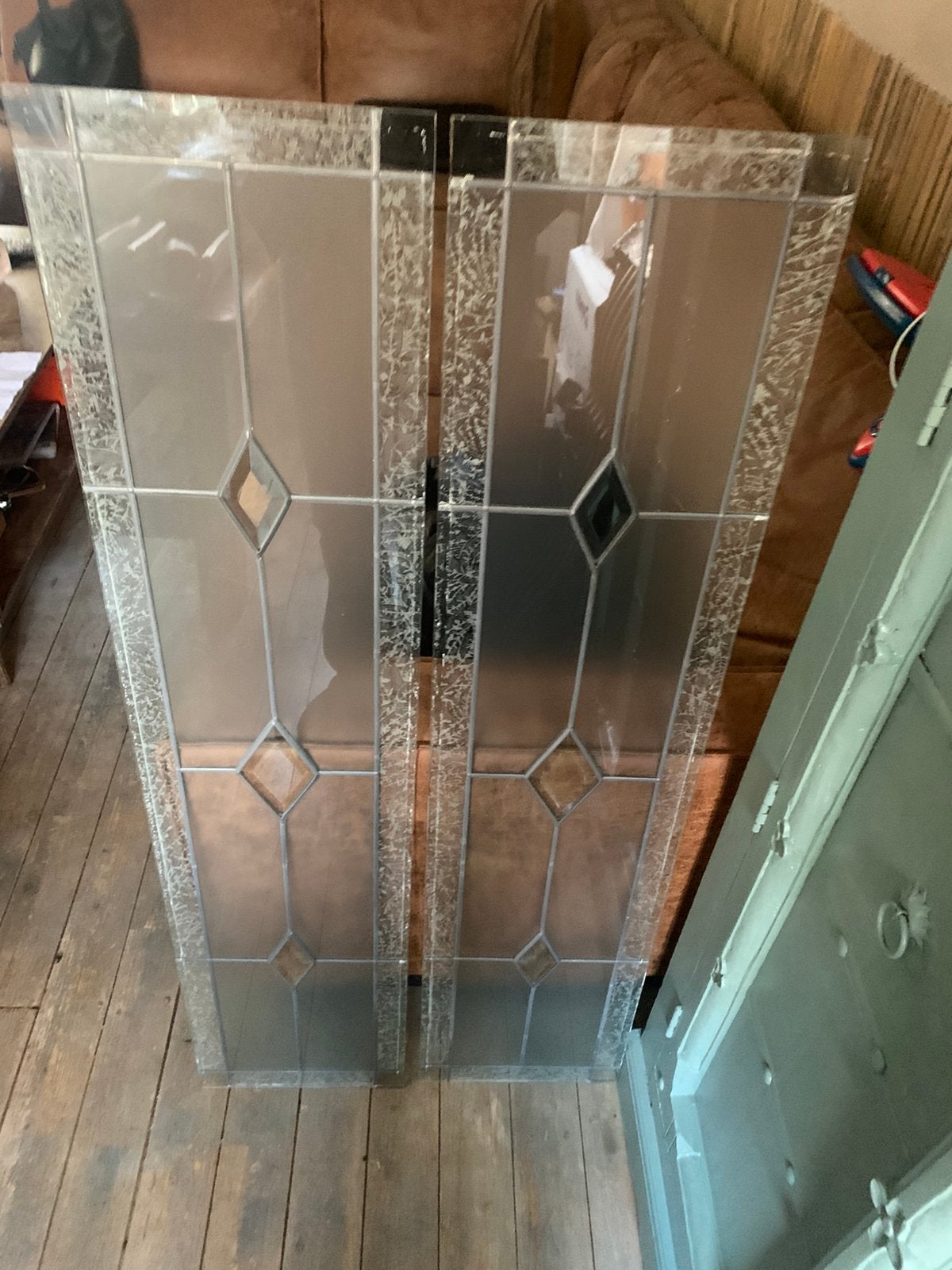 2 glas en lood ramen te koop aangeboden, Ophalen, Gebruikt, Gevelraam of Ruit, Minder dan 80 cm
