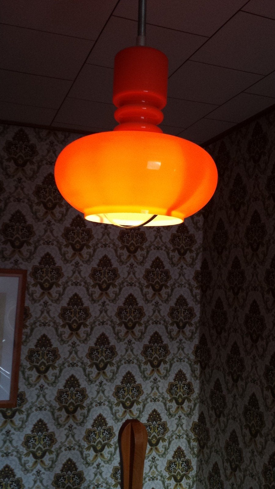 Space Age Plafondlamp - Oranje Glazen Design Lamp, Ophalen, 50 tot 75 cm, Glas, Gebruikt