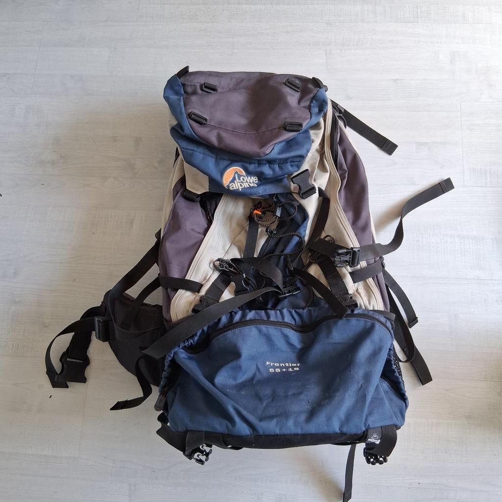 Trekingrugzak Lowe alpine Frontier Crème/blauw/grijs 65+15, Ophalen, 40 cm of meer, Overige merken, 60 cm of meer