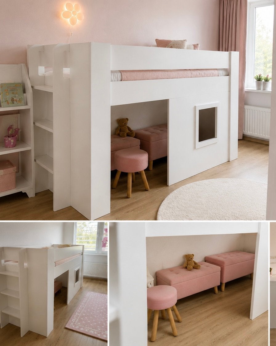 Halfhoogslaper Noah + Nieuw Matras 90x200 + 2 Opbergbanken, Kinderen en Baby's, Kinderkamer | Stapelbedden en Hoogslapers, Ophalen