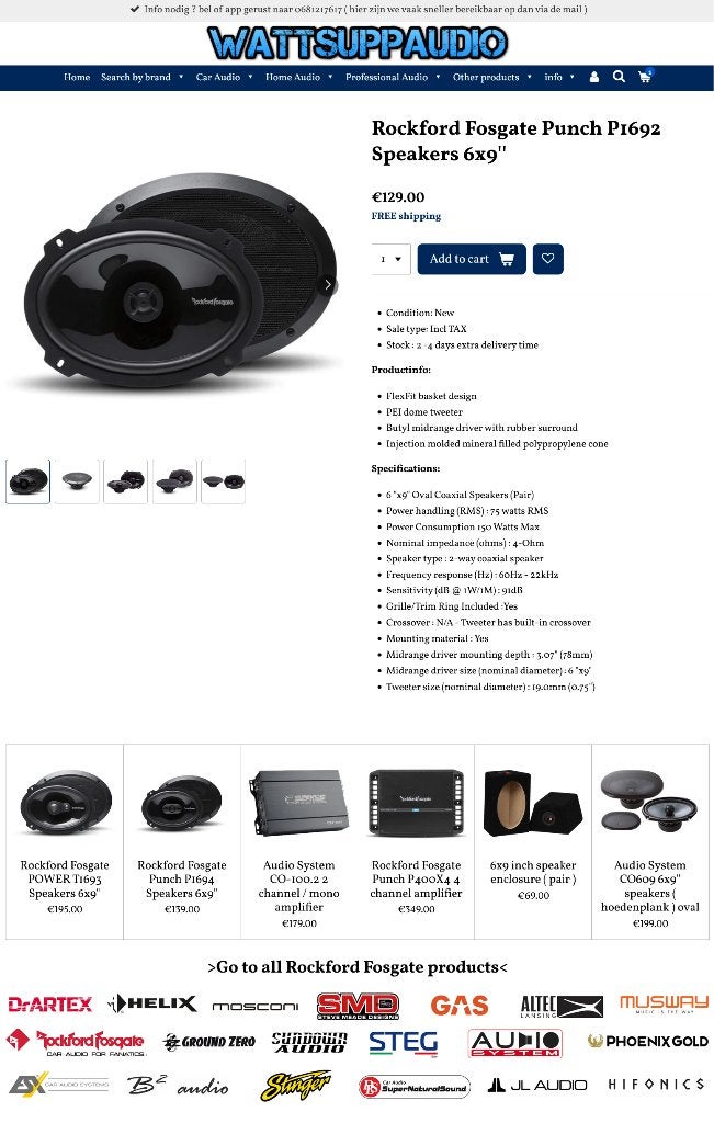 Rockford Fosgate Punch P1692 Speakers 6x9'', Audio Design, Nieuw, Am Breilingsweg 3, 76709 Kronau, Duitsland, Ophalen of Verzenden