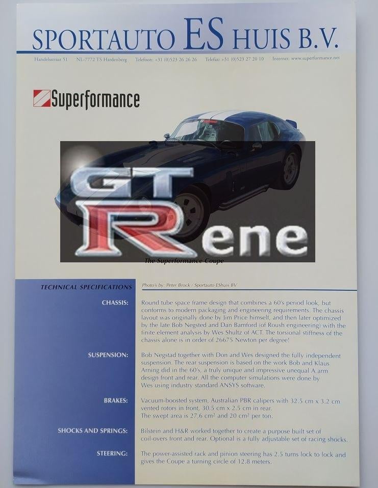 Superformance Shelby Daytona Coupe Brochure, Ophalen of Verzenden, Zo goed als nieuw, Overige merken