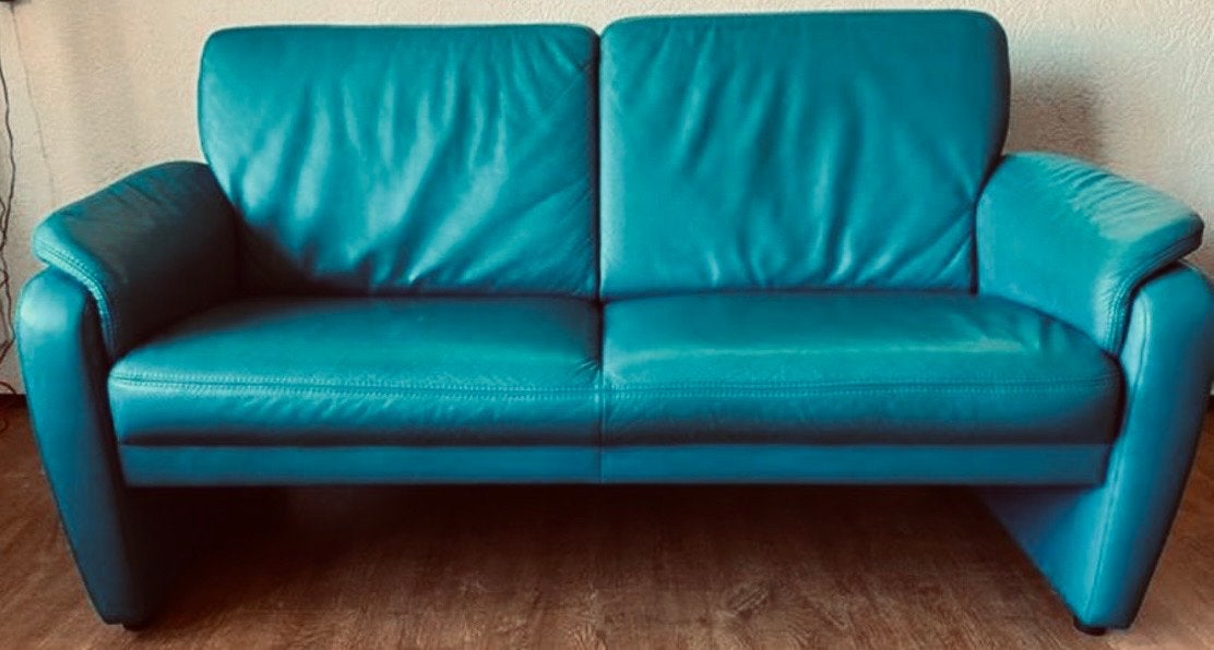 Leren bank - Tweepersoons - Turquoise 170cm, Ophalen, Gebruikt, 150 tot 200 cm, Tweepersoons