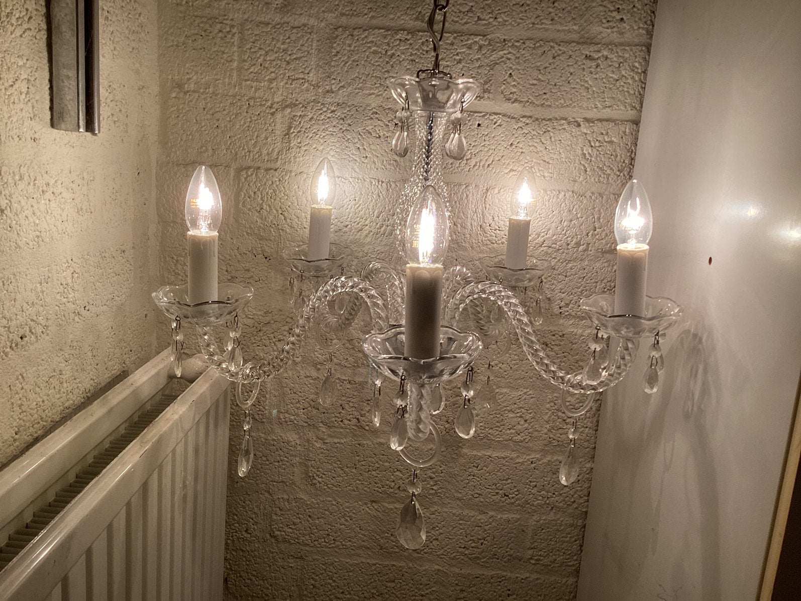 Nostalgische Kristallen Kroonluchter. 5 Armen/lichtpunten., Ophalen of Verzenden, Zo goed als nieuw