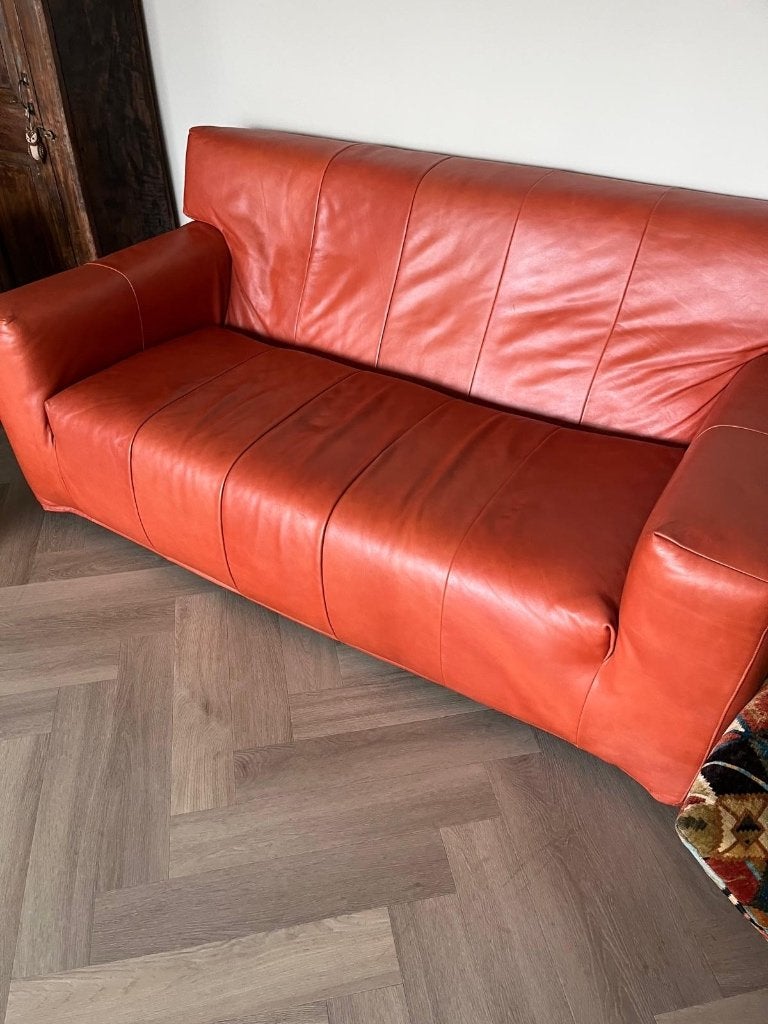 Bank bankstel montis rood leer MOET WEG, Ophalen, Zo goed als nieuw, 75 tot 100 cm, Leer