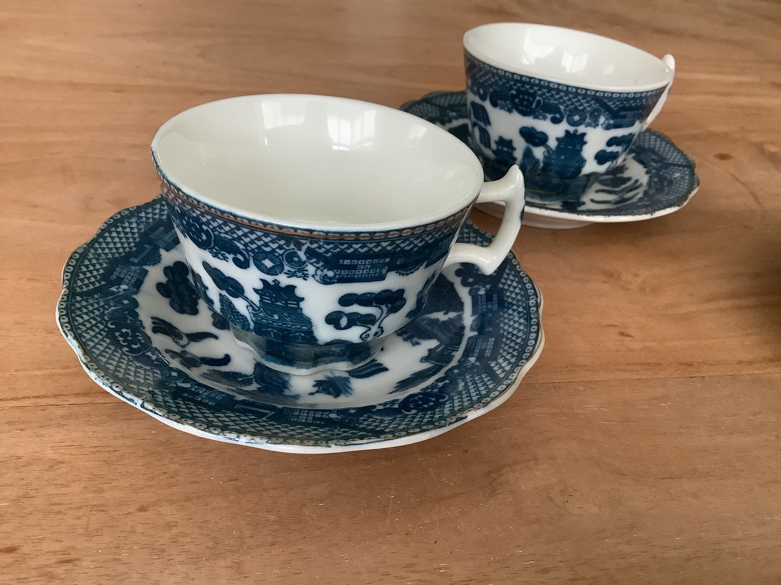 3x kop en schotel blue willow kopjes porselein, Ophalen of Verzenden