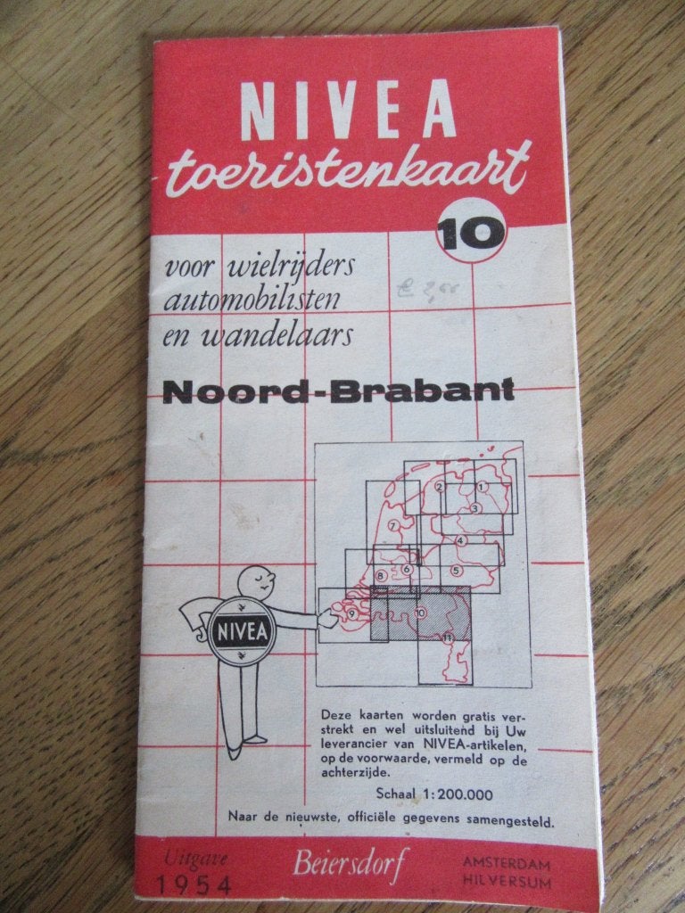 1954 Nivea TOERISTENKAART NOORD BRABANT, Gelezen, Beiersdorf, Ophalen of Verzenden, Landkaart