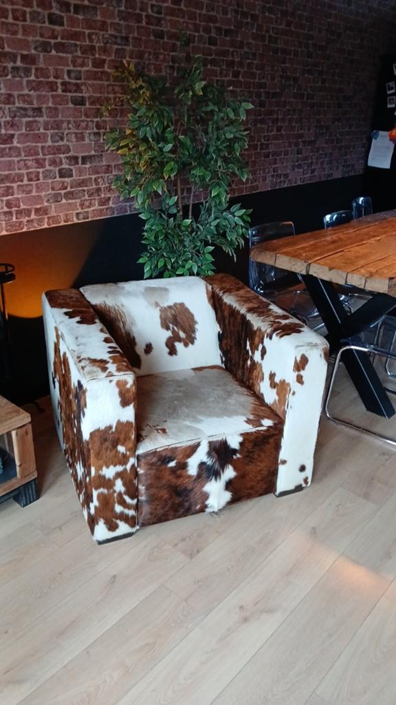Leren koeienstoel, Huis en Inrichting, Banken | Sofa's en Chaises Longues, Ophalen, Eenpersoons, Minder dan 150 cm, Leer