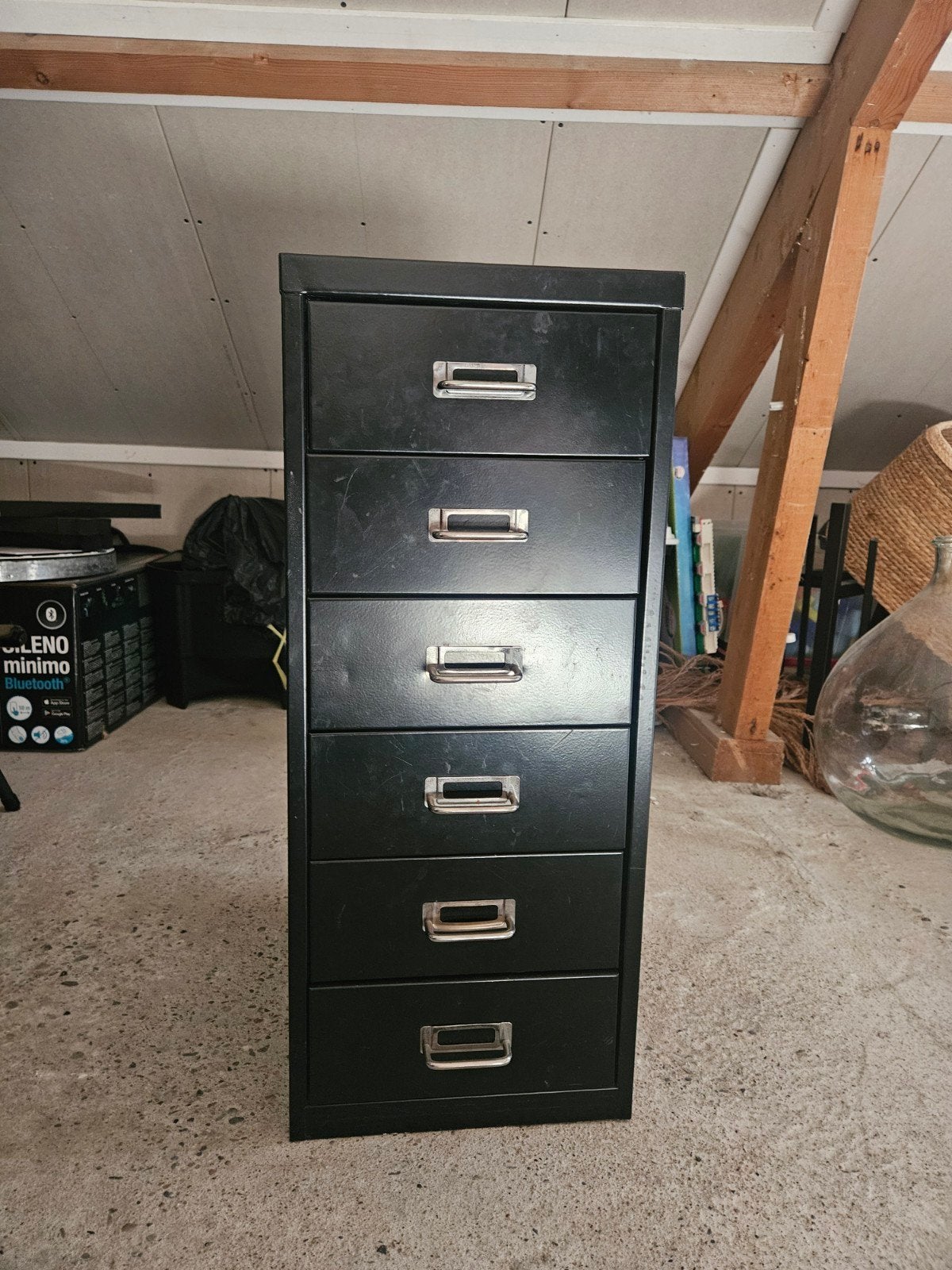 Zwart metalen ladekastje met 6 laden, Ophalen, Minder dan 50 cm, Gebruikt, 5 laden of meer