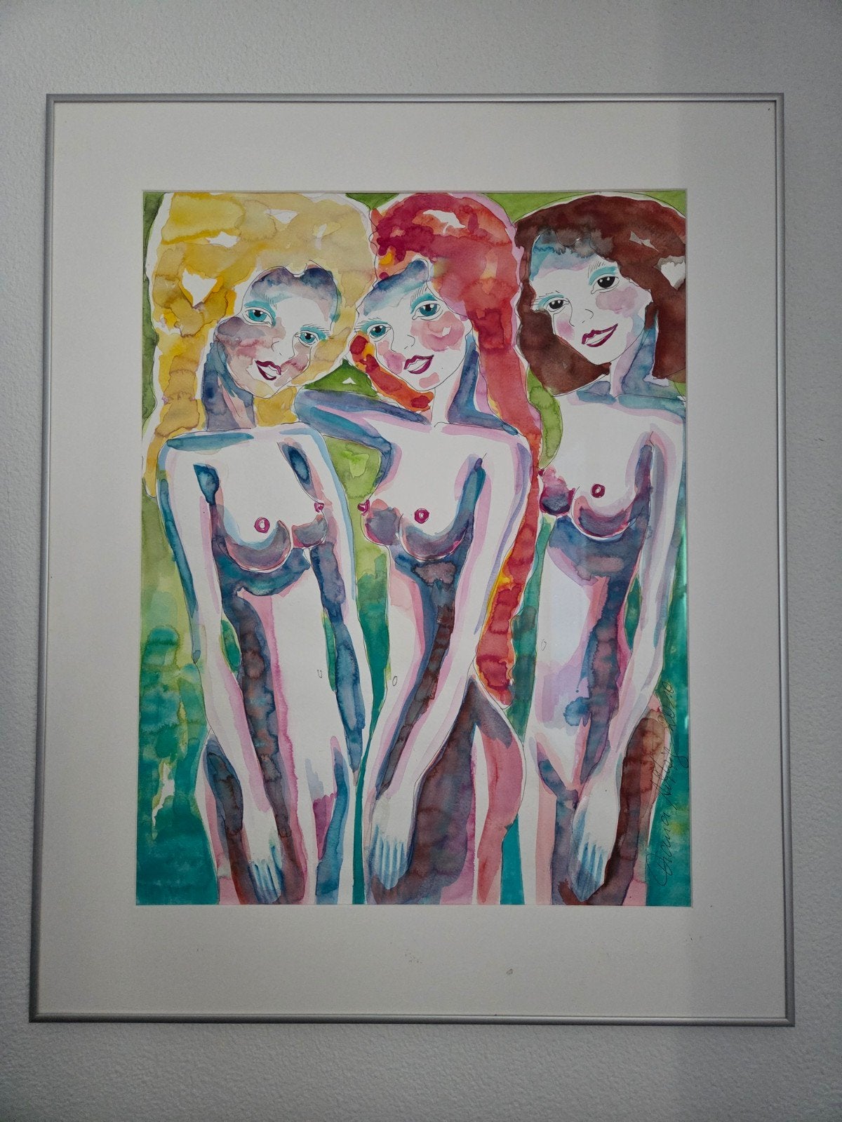 Diana Achtzig - Drie Gratiën (Aquarel) met certificaat, Antiek en Kunst, Kunst | Tekeningen en Foto's, Ophalen, Tekening, Aquarel