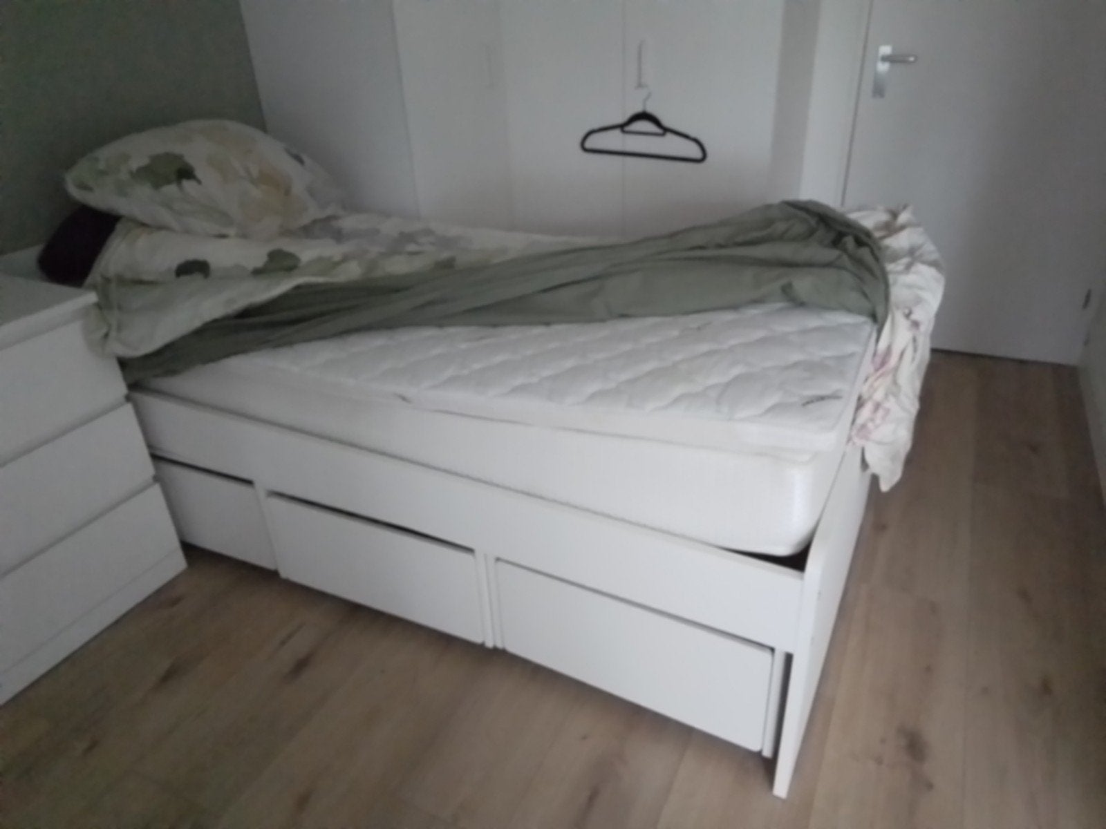 Ikea Släktbed met 3 lades, matras en topper, 90 cm, Eenpersoons, Wit, Ophalen of Verzenden