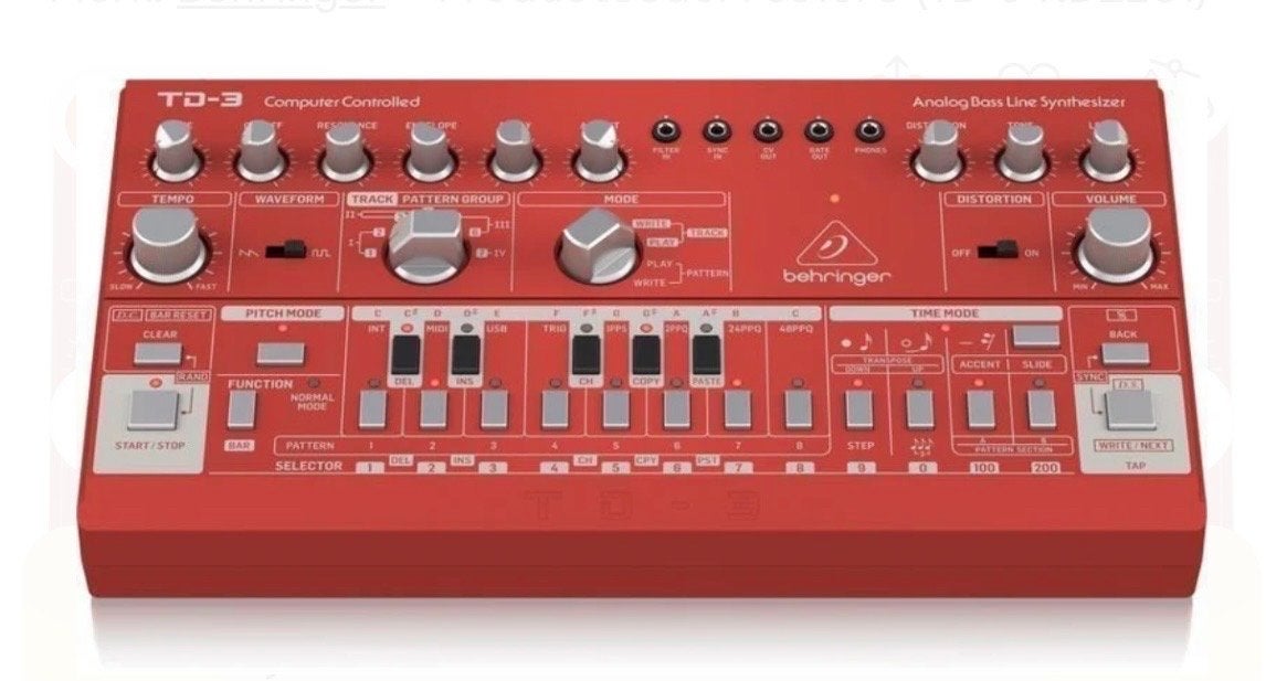 Behringer TD-3 Analoge Bass Line Synthesizer Rood, Overige merken, Zo goed als nieuw, Met midi-aansluiting, Overige aantallen
