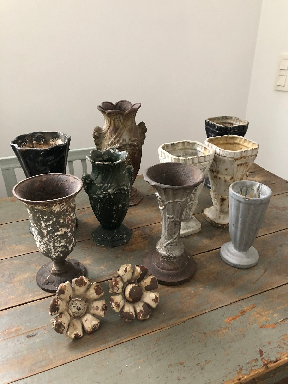 ANTIEKE FRANS IJZEREN VAZEN TUIN DECO MOOI, Ophalen of Verzenden