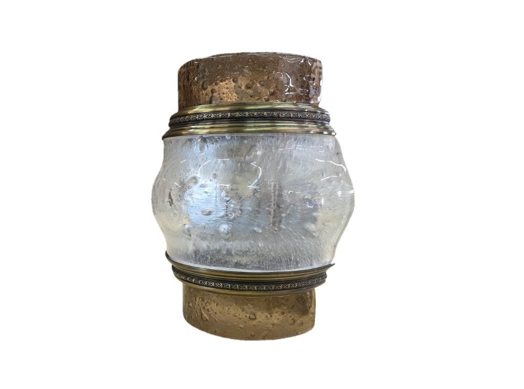 Vintage wandlamp met messing rand en bubbelglas, Ophalen, Metaal