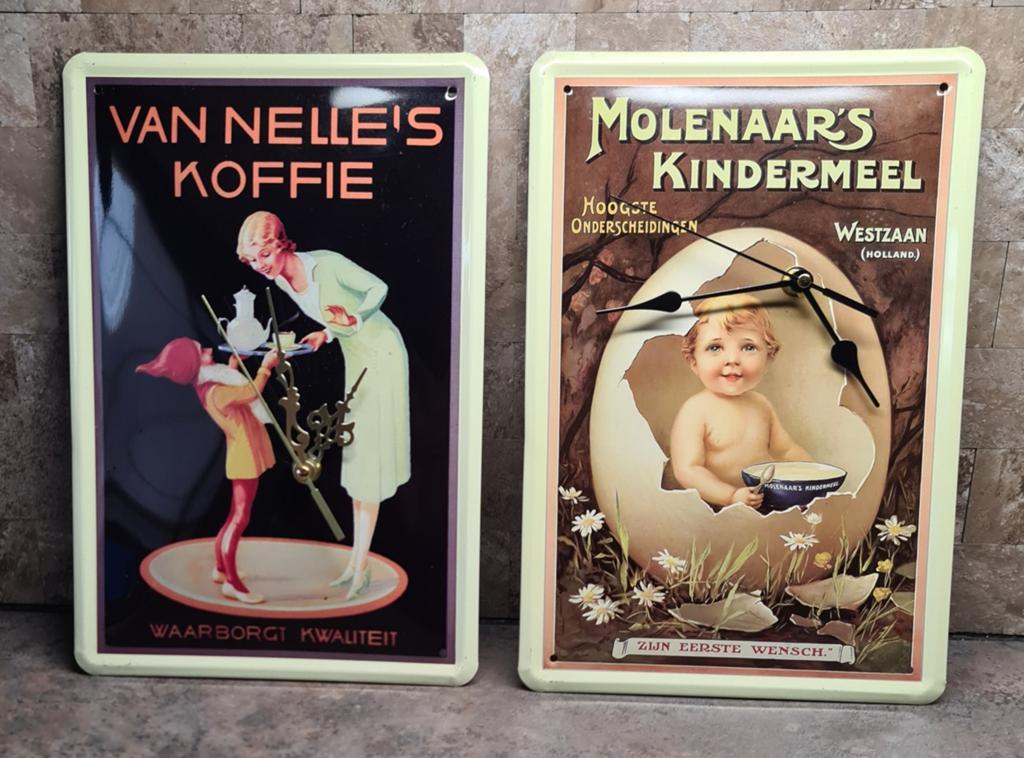 Unieke keukenklokken met originele reclames - Set van 2, Antiek en Kunst, Verzenden