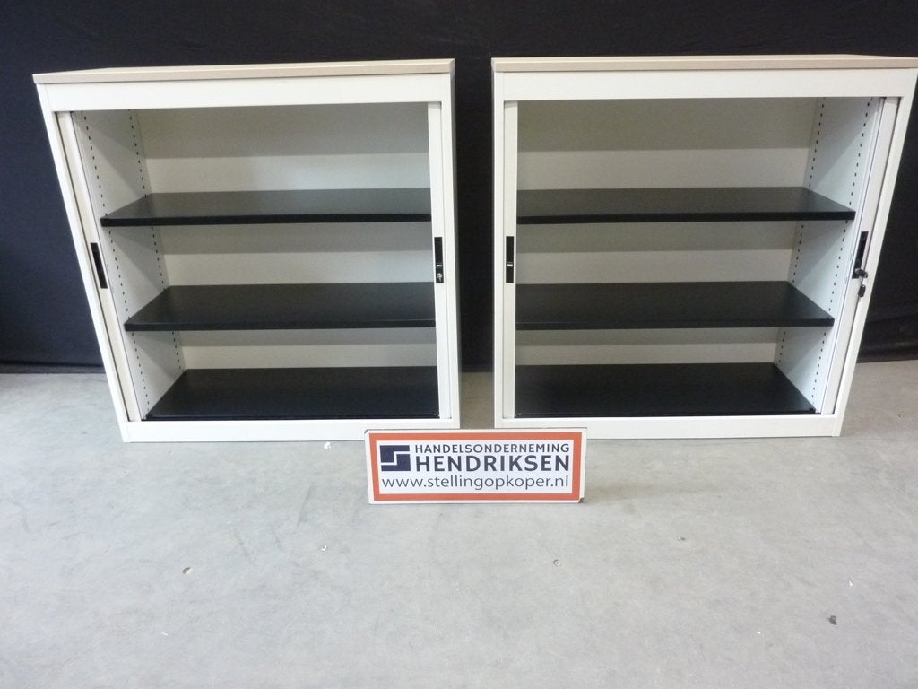 Nette witte kantoorkast / roldeurkast 120x46x123cm + slot, Gebruikt, 100 tot 150 cm, Design, Ophalen of Verzenden