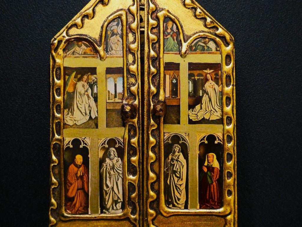 Drieluik Icoon verguld Het Lam Gods naar gebroeders Van Eyck, Antiek en Kunst, Ophalen of Verzenden